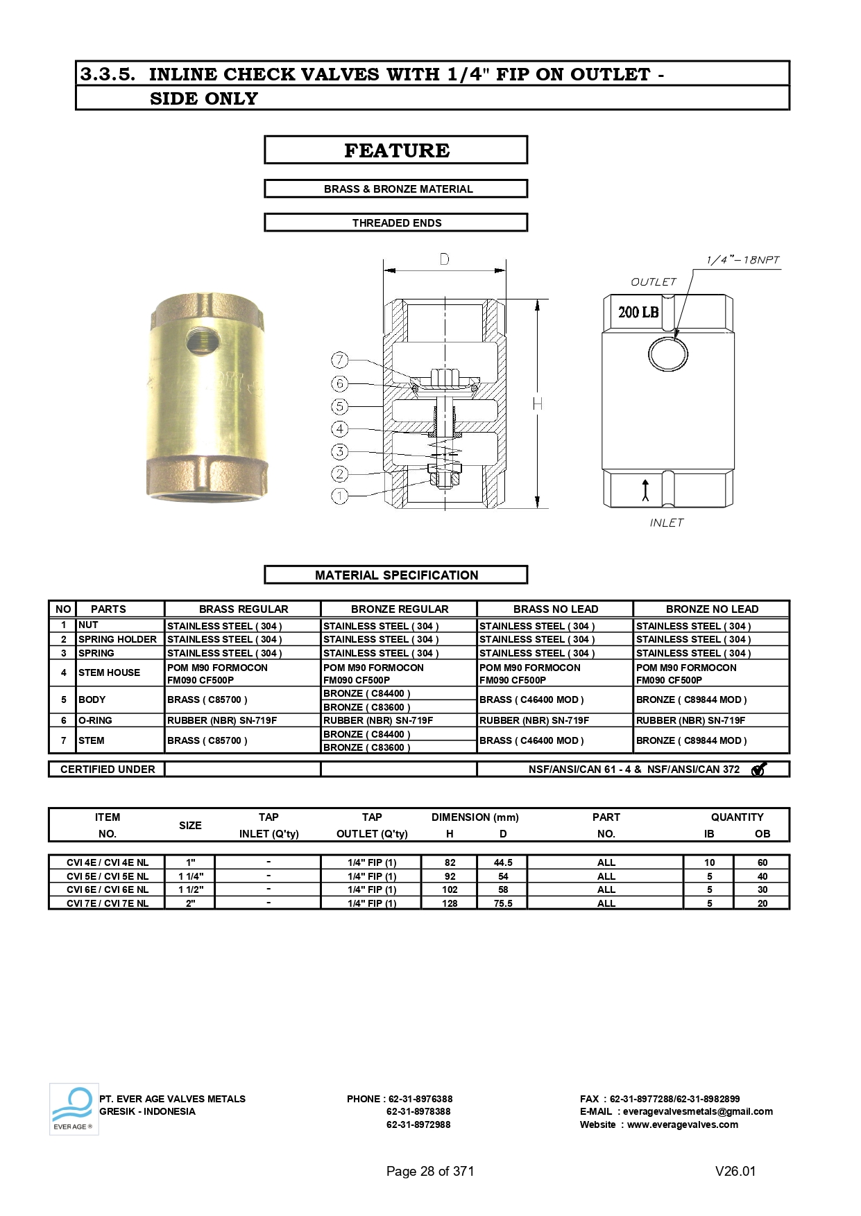 INLINE CHECK VALVES (TAP) - CVI 4E - 7E